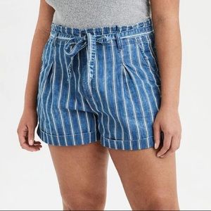 American Eagle Super High-Waisted Striped Paperbag Short Blue Size 2